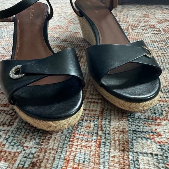 Cole Haan Black Espadrille Wedge Sandals - Picture 7 of 12